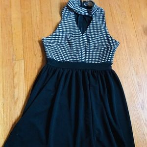 Check bodice and black Aline skirt collared dress